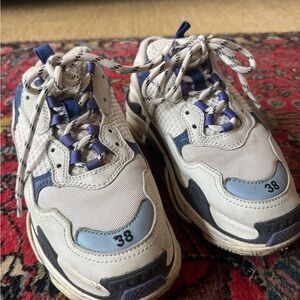 Balenciaga Cream Blue Gray Triple-S Style Sneakers